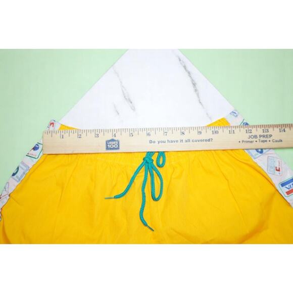 Vintage Retro Yellow Swim Trunks – Size 40 – Credit Card Print Trim – Made in It - Picture 6 of 7